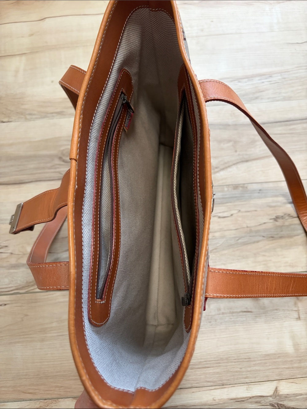 Dooney & Bourke Brown Monogram Tote with Tan Leather Trim - Picture 6 of 11